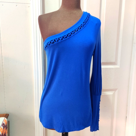 Bebe One shoulder Royal Blue top blouse M - Picture 1 of 8